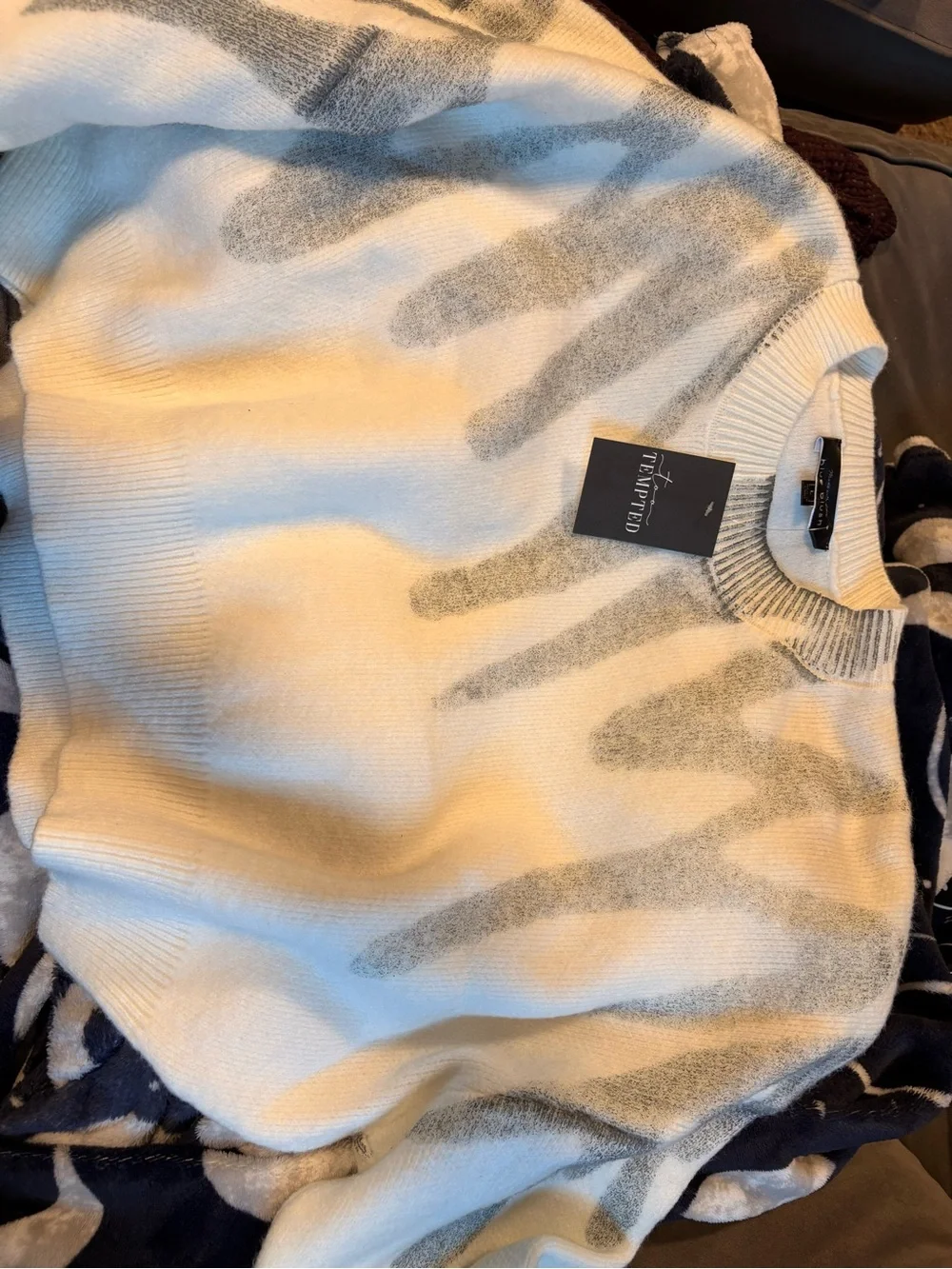 Tempted (blue blush label) Cream Ribbed Crew Neck Top